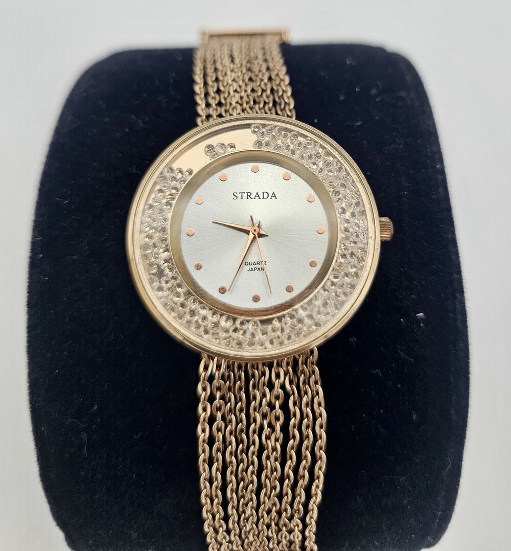 Strata Watch Women Rose Gold Tone Chain Bracelet And Clear Crystals